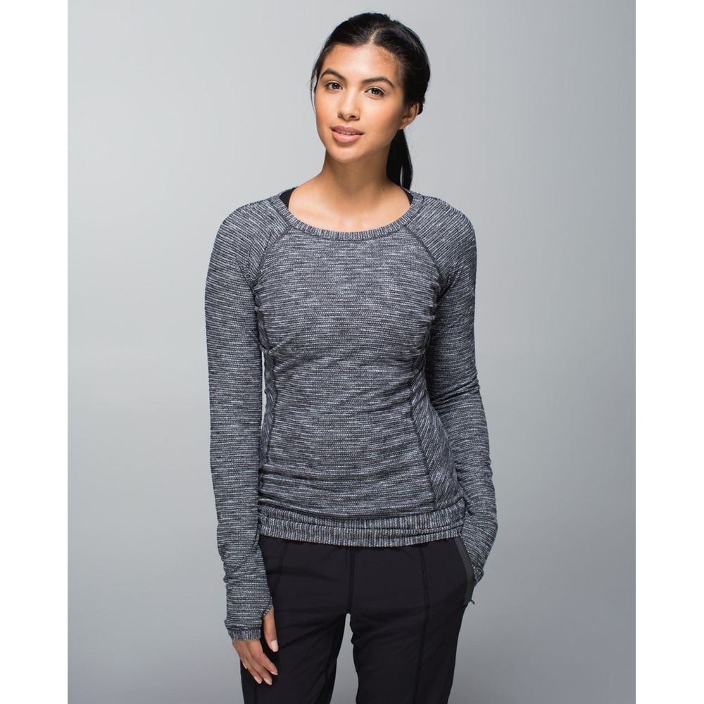 Lululemon Race Your Pace Long Sleeve Coco Pique Black Base Layer Stretch Shirt/8